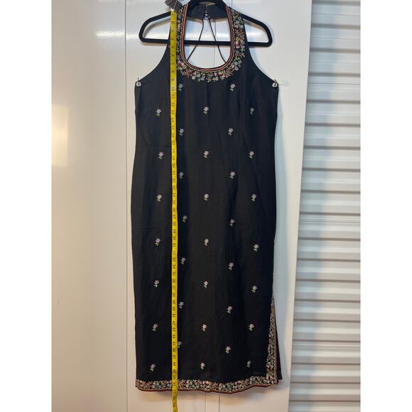 Kenar Halterneck Embroidered Maxi Dress with a Slit on the Left Side Black Sz 16 - Picture 4 of 12
